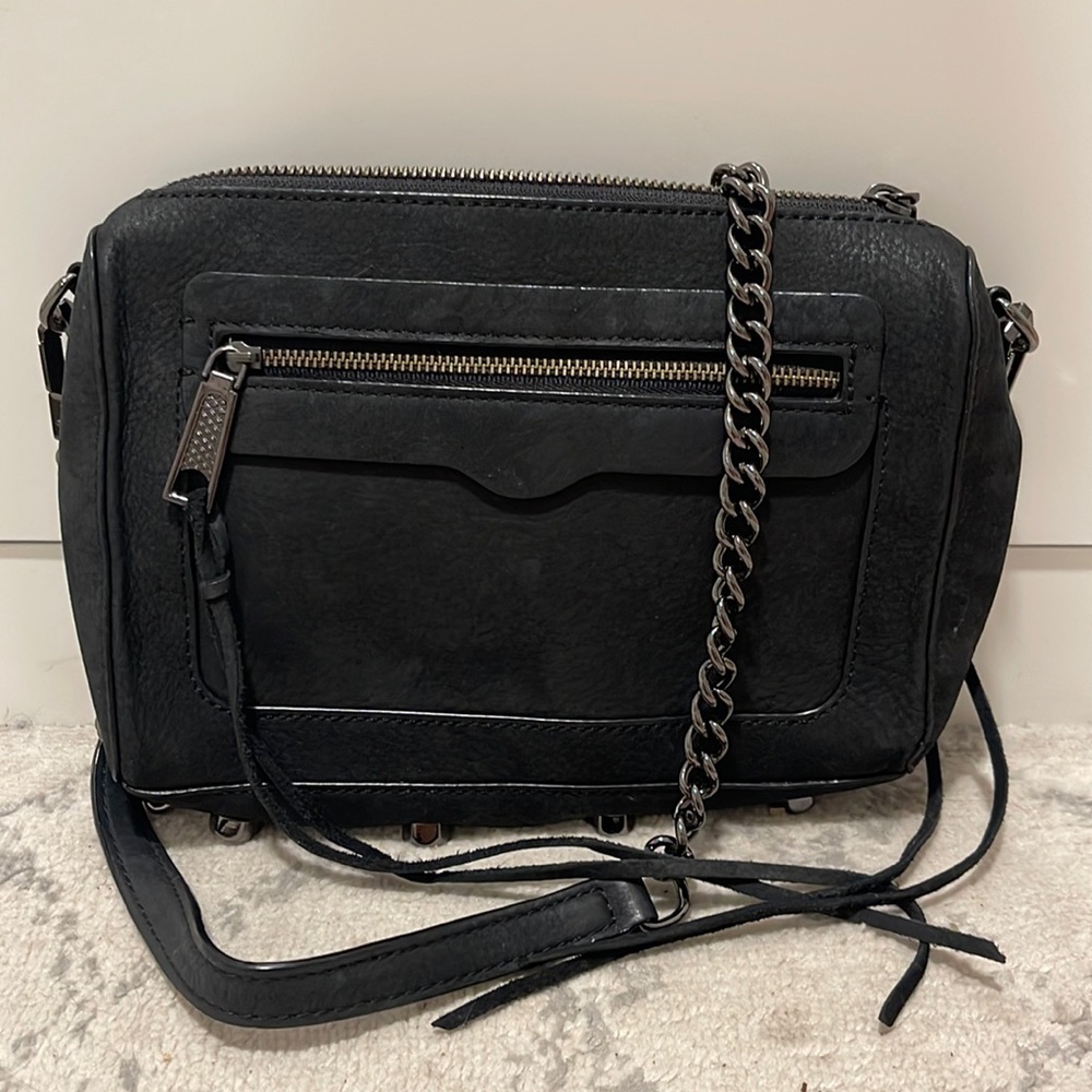 Rebecca Minkoff Mini M.A.C. suede crossbody bag with chain link strap